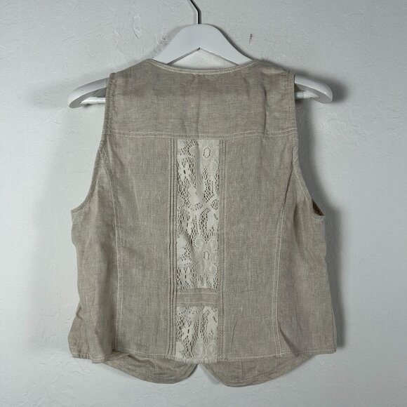 Coldwater Creek Womens Linen Button Front Vest Gray Lace Trim Sleeveless Casual - Picture 2 of 9